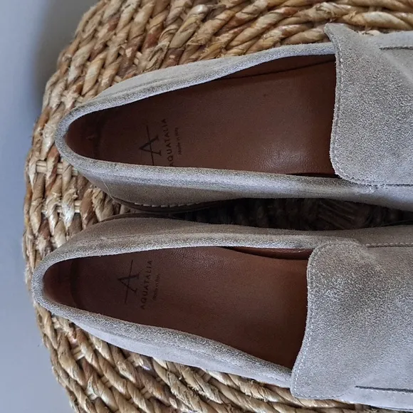 Aquatalia Womens Kelsey Tan/Taupe Suede lug Sole‎ Slip On Loafers Size 8.5