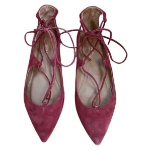 AQUAZZURA Christy Lace-Up Suede Point-Toe Flats Shoes Size 8