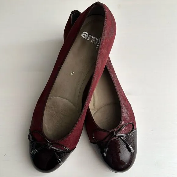 ARA BURGUNDY SUEDE CUP TOE FLATS.