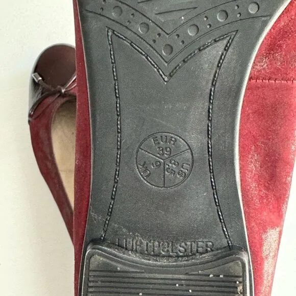 ARA BURGUNDY SUEDE CUP TOE FLATS.