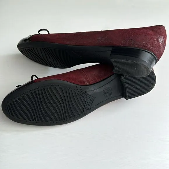 ARA BURGUNDY SUEDE CUP TOE FLATS.