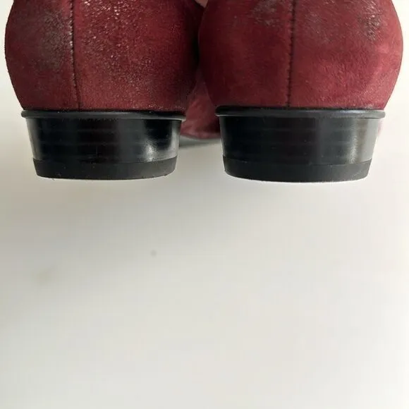 ARA BURGUNDY SUEDE CUP TOE FLATS.
