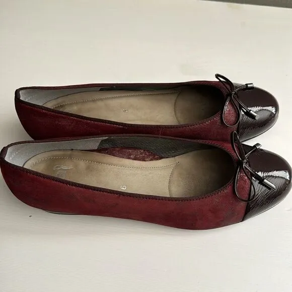 ARA BURGUNDY SUEDE CUP TOE FLATS.