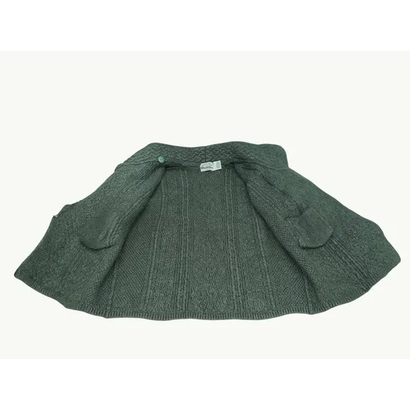 Aran Crafts Ireland XL Green Merino Wool Cable Knit Funnel Neck Cardigan Sweater