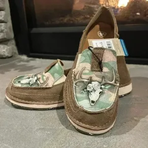 Ariat Cruiser Doe Camo print relaxed bark suede slip on loafers moc toe,EVA sole