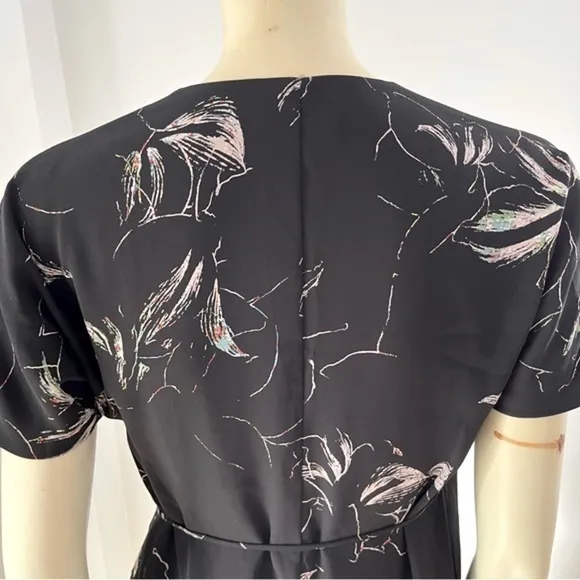 Aritiza Babaton Women’s WALLACE DRESS Short Sleeve Black Floral Wrap Mini XS