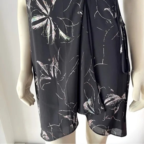 Aritiza Babaton Women’s WALLACE DRESS Short Sleeve Black Floral Wrap Mini XS