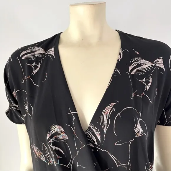 Aritiza Babaton Women’s WALLACE DRESS Short Sleeve Black Floral Wrap Mini XS