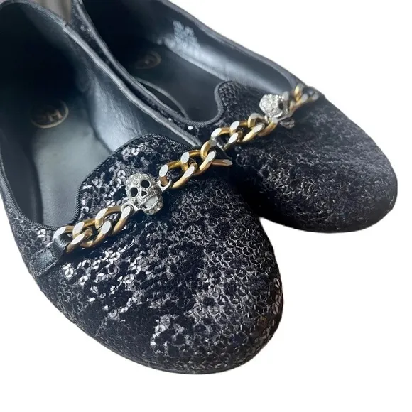 ASH ILKS Sequined Jeweled Skull Charmed Flats​​