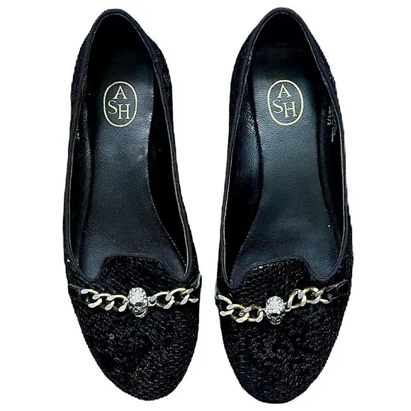 ASH ILKS Sequined Jeweled Skull Charmed Flats​​