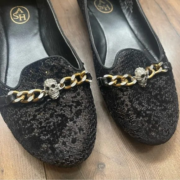 ASH ILKS Sequined Jeweled Skull Charmed Flats​​