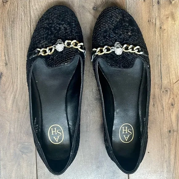 ASH ILKS Sequined Jeweled Skull Charmed Flats​​
