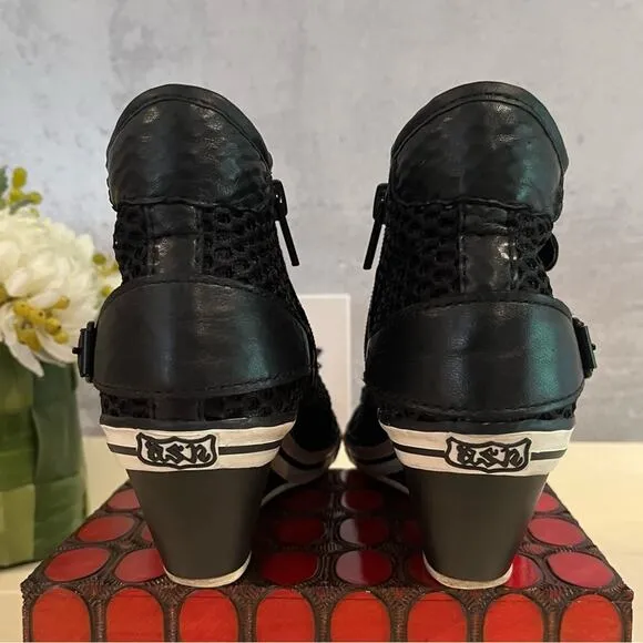 ASH Mesh Wedge Sneakers Black Buckle Details Side Zip Closure…