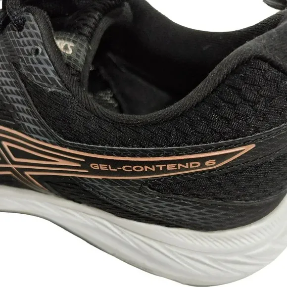 Asics Contend 6 Sneakers Women Size 9 Black Rose Gold Everyday Comfort 1012A570