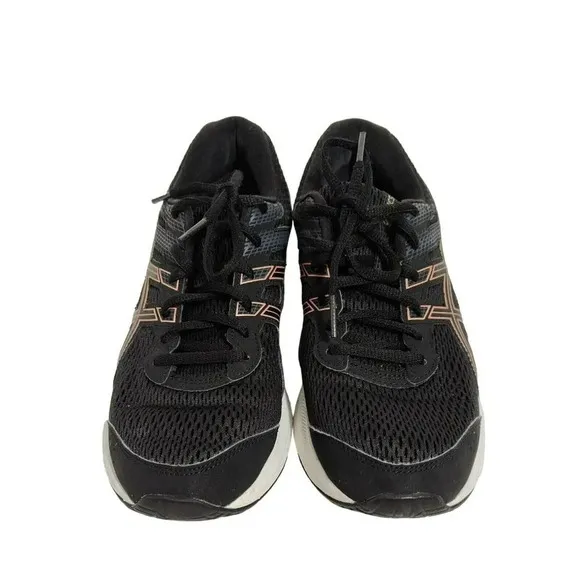 Asics Contend 6 Sneakers Women Size 9 Black Rose Gold Everyday Comfort 1012A570