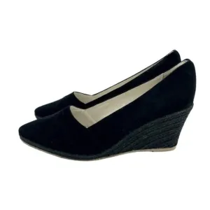 Atelier Mercadal Greta Wedge Espadrilles Black Suede Leather Shoes SZ 41 EU NIB