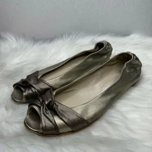 Attilio Giusti Leombruni (AGL) Metallic Peep Toe Leather Flats 41.5