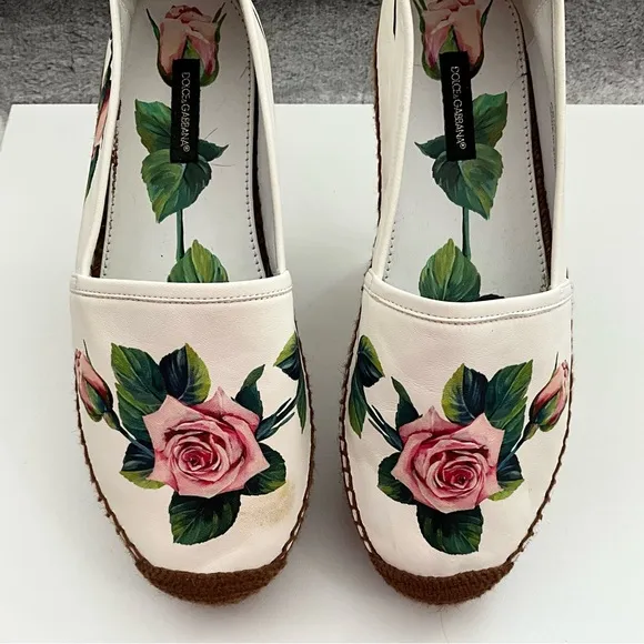 AUTH! NEW! Dolce &amp; Gabbana Flat Rose Flower Printed Espadrilles Shoe 38 8 D&amp;G