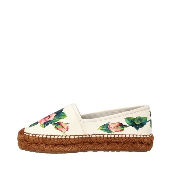 AUTH! NEW! Dolce &amp; Gabbana Flat Rose Flower Printed Espadrilles Shoe 38 8 D&amp;G