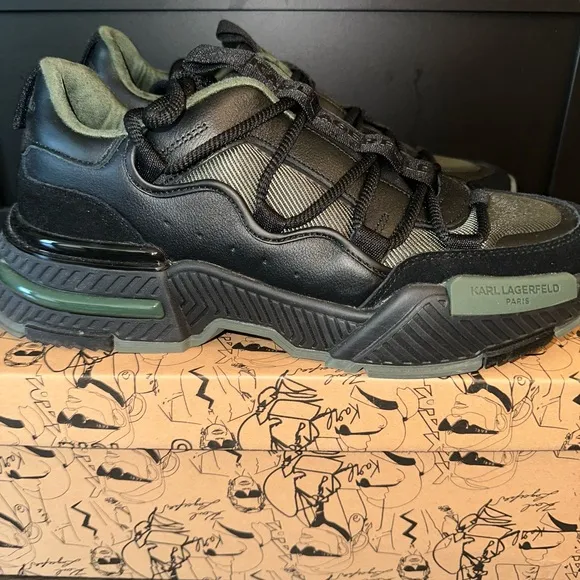 AUTHENTIC Karl Lagerfeld Black and Green Sneakers BRAND NEW