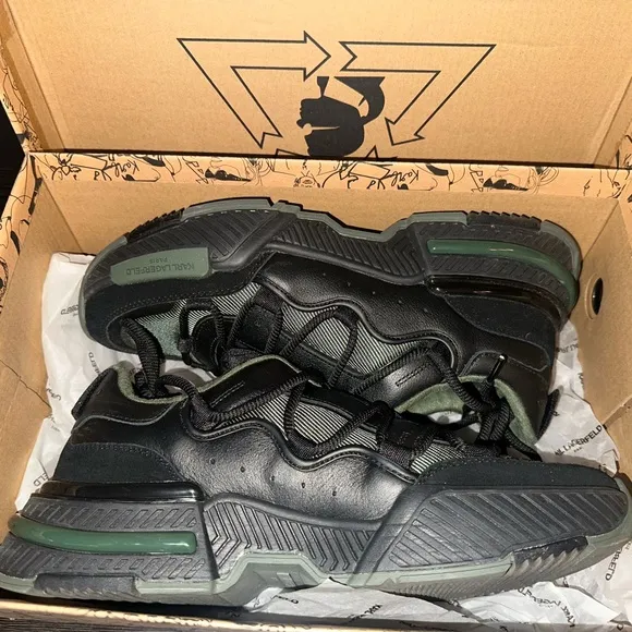 AUTHENTIC Karl Lagerfeld Black and Green Sneakers BRAND NEW