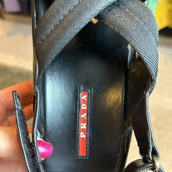 Authentic Prada patent leather and canvas black platform sandals size 37/ US 6.5
