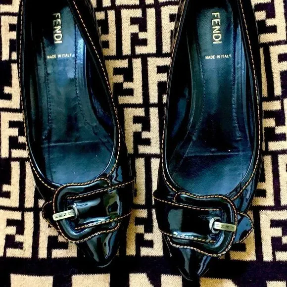 Authentic FENDI Glossy Black Patent Leather Flats