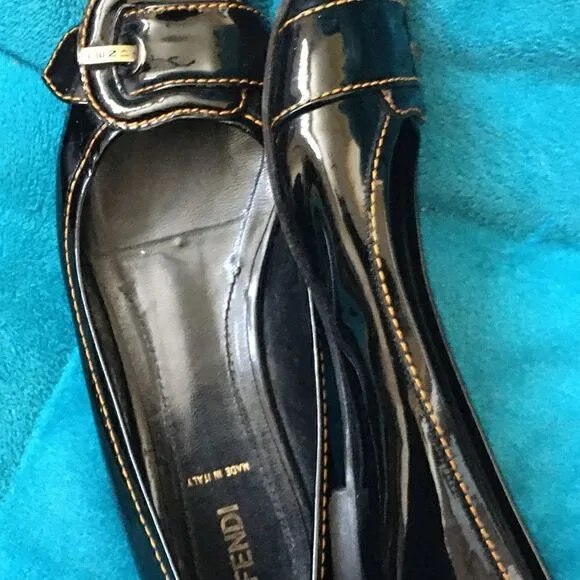 Authentic FENDI Glossy Black Patent Leather Flats