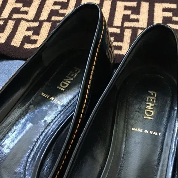 Authentic FENDI Glossy Black Patent Leather Flats