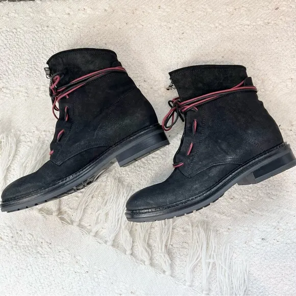 Avitto Boots Black Suede Calf High Combat Moto Boots 9