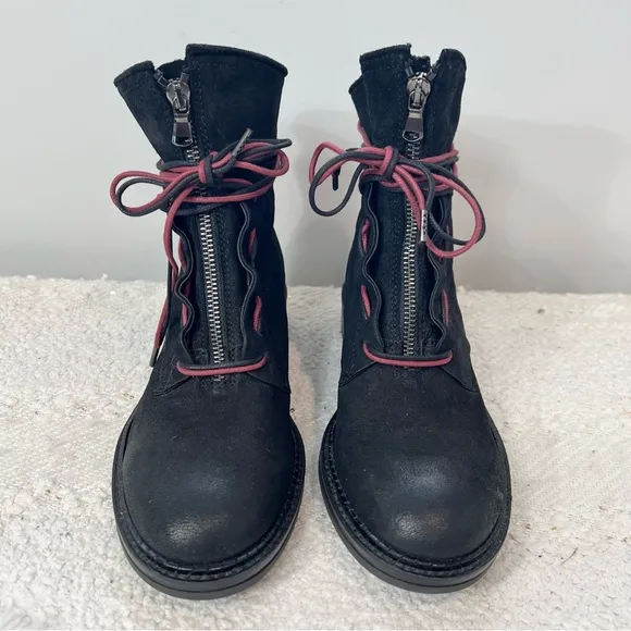 Avitto Boots Black Suede Calf High Combat Moto Boots 9