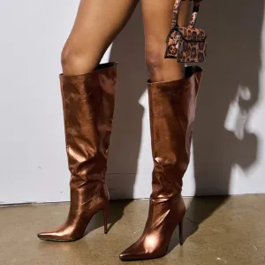 AZALEA WANG Carmelized Bronze Brown Knee High Boots