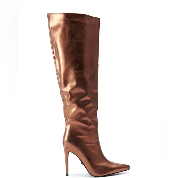 AZALEA WANG Golden Bronze Brown Knee High Boots