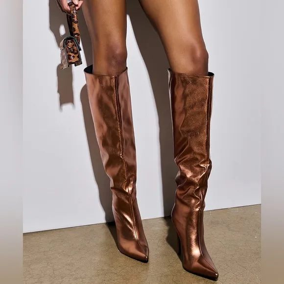 AZALEA WANG Golden Bronze Brown Knee High Boots