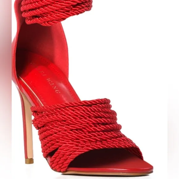 Azalea Wang Red Hot Chili Ankle Wrap Rope High Heel Sandals
