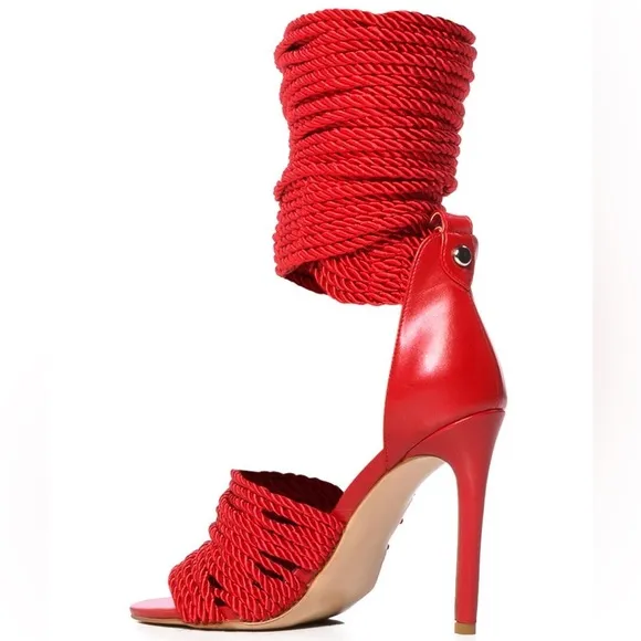 Azalea Wang Red Hot Chili Ankle Wrap Rope High Heel Sandals