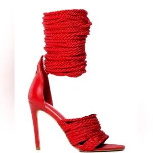 Azalea Wang Red Hot Chili Ankle Wrap Rope High Heel Sandals
