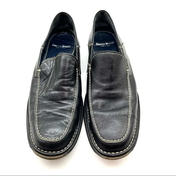 Bacco Bucci Black Leather Italian Loafers 9