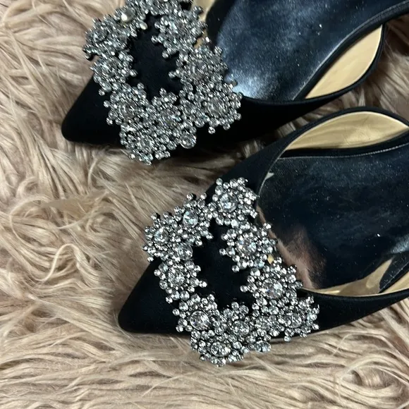Badgley Mischka Brand Saga Crystal Buckle Pointed Toe Flat