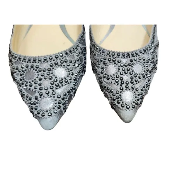 Badgley Mischka Gunmetal Gigi Crystal Platinum Pointed Toe Ballet Flats Shoes 9