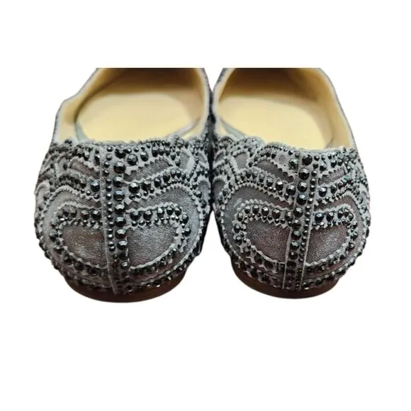 Badgley Mischka Gunmetal Gigi Crystal Platinum Pointed Toe Ballet Flats Shoes 9