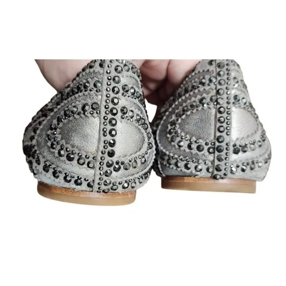 Badgley Mischka Gunmetal Gigi Crystal Platinum Pointed Toe Ballet Flats Shoes 9