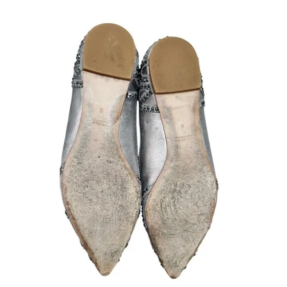 Badgley Mischka Gunmetal Gigi Crystal Platinum Pointed Toe Ballet Flats Shoes 9