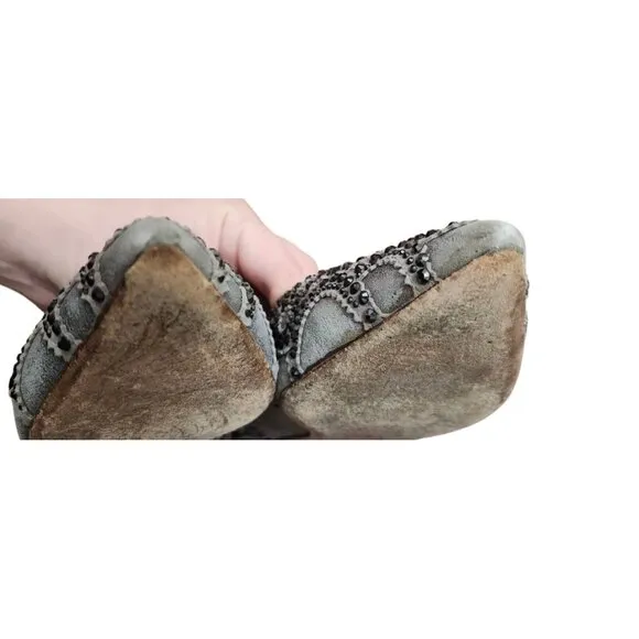 Badgley Mischka Gunmetal Gigi Crystal Platinum Pointed Toe Ballet Flats Shoes 9