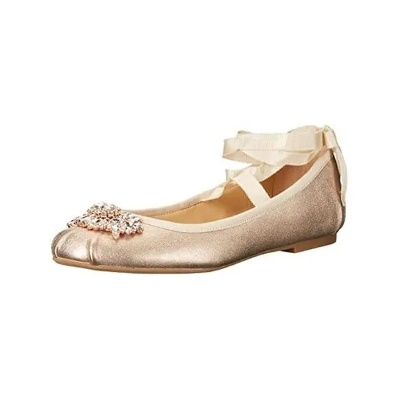 BADGLEY MISCHKA Womens Beige Karter Toe Block Heel Leather Ballet Flats 6.5
