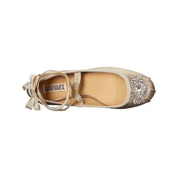 BADGLEY MISCHKA Womens Beige Karter Toe Block Heel Leather Ballet Flats 6.5