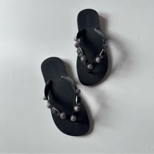 Balenciaga Cagole Thong Sandals Black &amp; Silver