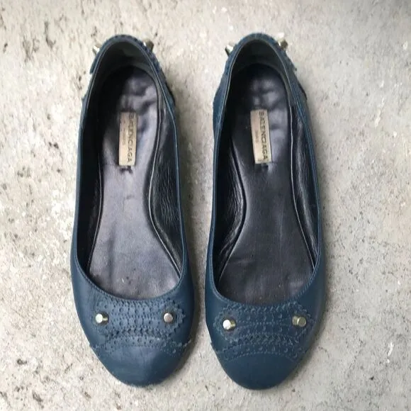 Balenciaga Arena silver stud flats