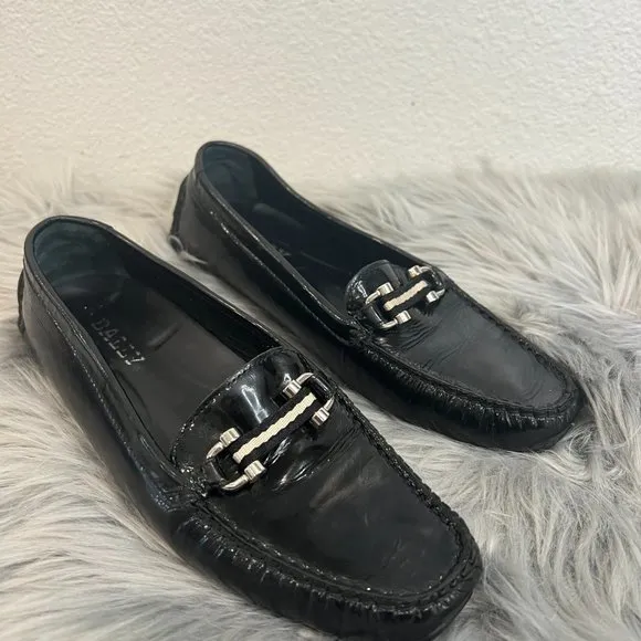 BALLY BLACK Womens Loafers Signature Striped Ribbon Horsebit Loafers Sz US 6