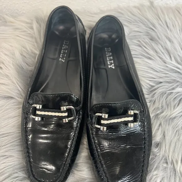 BALLY BLACK Womens Loafers Signature Striped Ribbon Horsebit Loafers Sz US 6